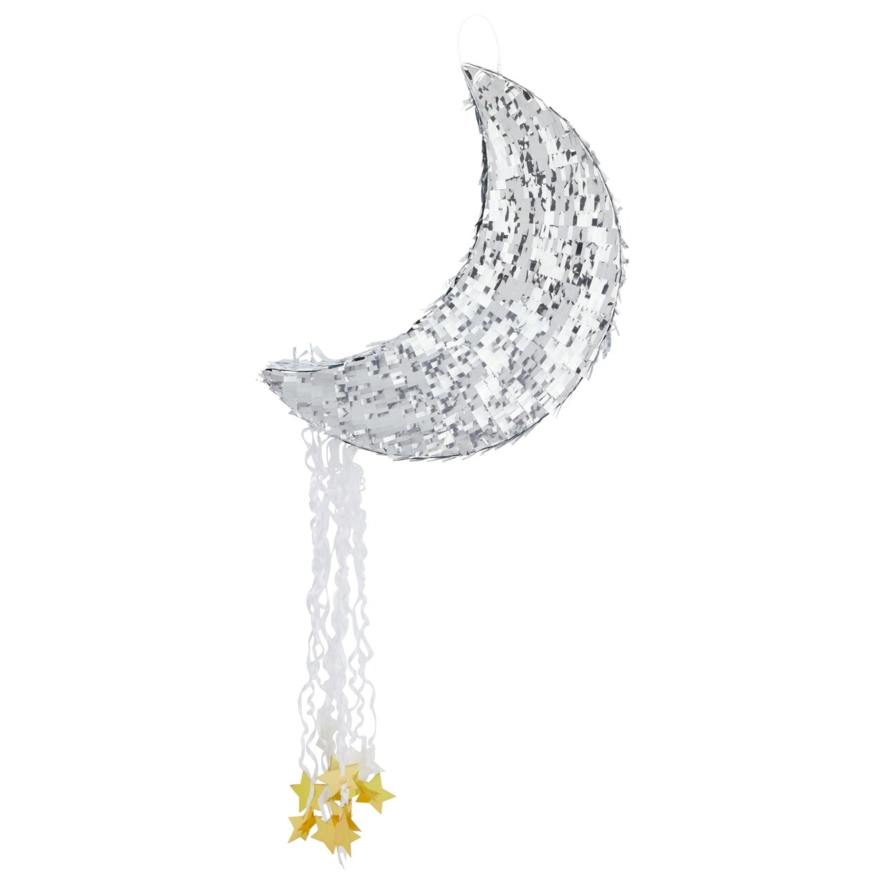 Pull String Moon Pinata for Twinkle Twinkle Little Star Birthday, Baby Shower Party Decorations (Silver Foil, 17x11x3 in), For Ages 3+
